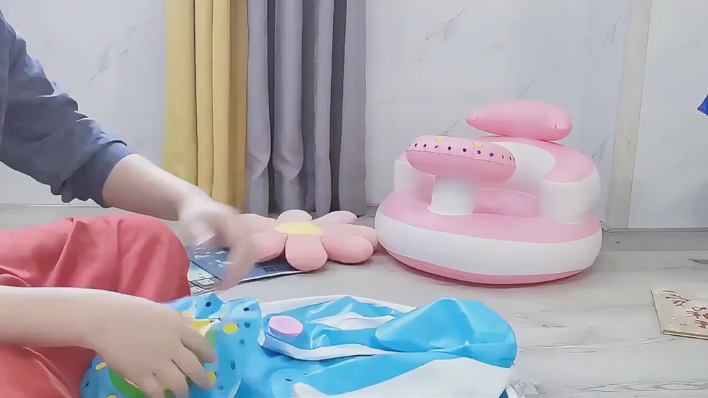 Baby Inflatable Seat with Bowl Rack – Portable Duckling Floor Sofa for Infants | Learning-to-Sit Booster Cushion (3–36 Months)