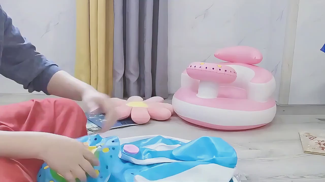 Baby Inflatable Seat with Bowl Rack – Portable Duckling Floor Sofa for Infants | Learning-to-Sit Booster Cushion (3–36 Months)